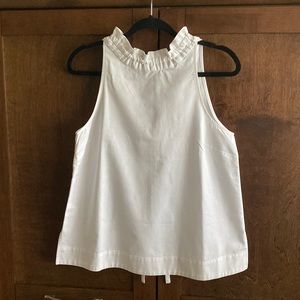 Ann Taylor White Cotton Poplin sleeveless tunic w/ ruffle neck. Never worn!